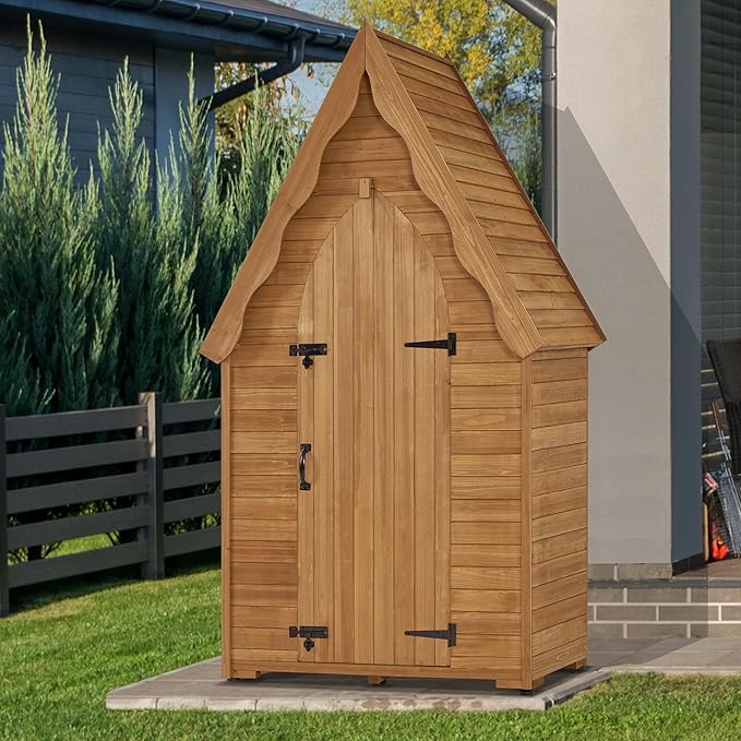 MCombo Large Outdoor Storage Cabinet with 6 Shelves (3.9 x 2.3 x 6.8 ft), Tall Storage shed, Wood Garden Tool Shed for Yard Patio Lawn, 1955