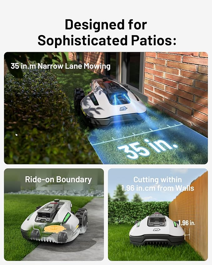 Mammotion YUKA Mini 500H Robotic Lawn Mower Reception 0.12 Acre,Max. 0.25 Acre, Ultrasense AI Vision+ RTK Positioning, Auto Mapping, App Control, 50% Slope, Cutting Height 2''~3.5'', 15 Mowing Zones