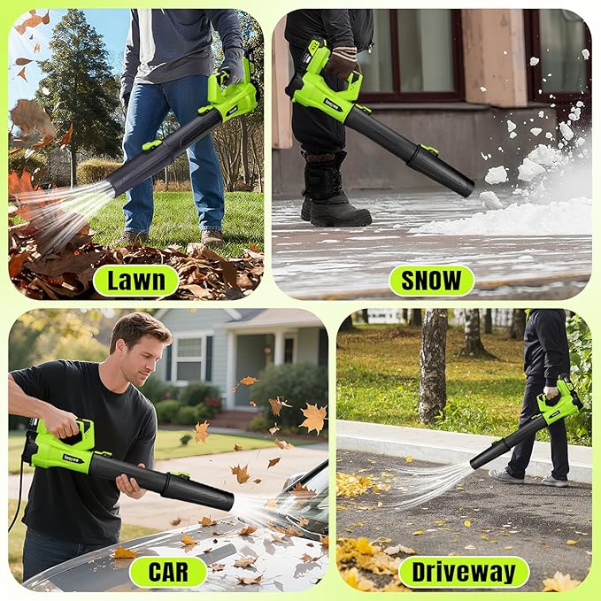 Leaf Blower Cordless,Electric Leaf Blower with 2 4.0Ah Battery Powered and Fast Charger, Cordless Blowers for Lawn Care and Car Dust Snow Blower,6 Speed Control