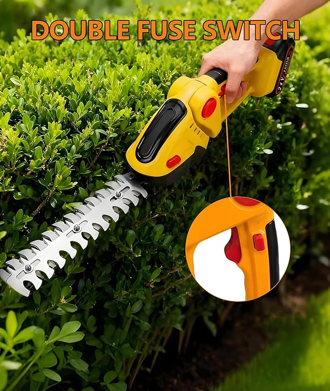 24V Cordless 2-in-1 Hedge Trimmer - High Power Long-Lasting Battery & Charger Included - Ideal for Garden Yard Lawn Edging