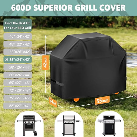 HomWanna Grill Cover 55 Inch - Superior Gas Grill Cover for Outdoor Grill - 600D Outside BBQ Covers Waterproof Heavy Duty for Weber, Dyna-glo, Char-Broil, Nexgrill, Brinkmann, Monument Barbecue Grill