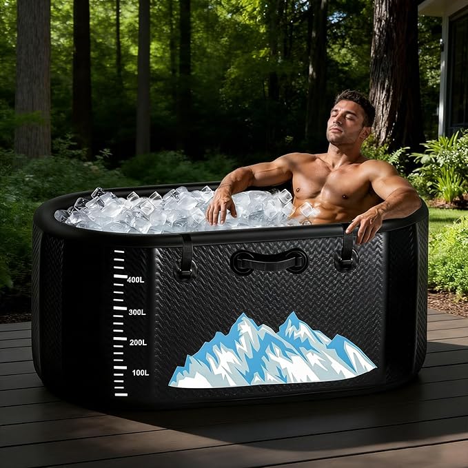 Cold Plunge Tub, 142 Gallon, 1 Horsepower, Heavy-Duty Ice Bath Tub for Athletes with Hot & Cold, Portable Inflatable Plunge Chiller with Water Treatment Kit, Immersion Therapy, WiFi (Black, Only Tub)