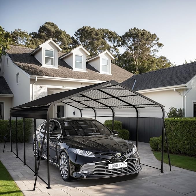 Ball & Cast 12x20 FT Carport,Heavy Duty Carport Canopy with Galvanized Steel Roof,Metal Carport with Enhanced Base,Oversized Garage Shed Outdoor Shelter for Car, Boats and Tractors,Dark Gray