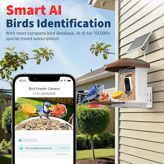 PeckCam® Bird Feeder with Camera with AI Identify 10000+ Birds Species, 3 Solar Panels, 2K Live View, Instant Arrival Alerts, Smart Bird House with Cam, Gift for Bird Lovers