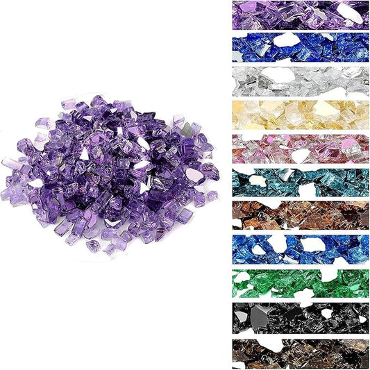 onlyfire 10 Pounds Fire Glass for Propane Fire Pit, 1/2 Inch Reflective Firepit Glass Rocks for Gas Fireplace and Fire Pit Table, Purple
