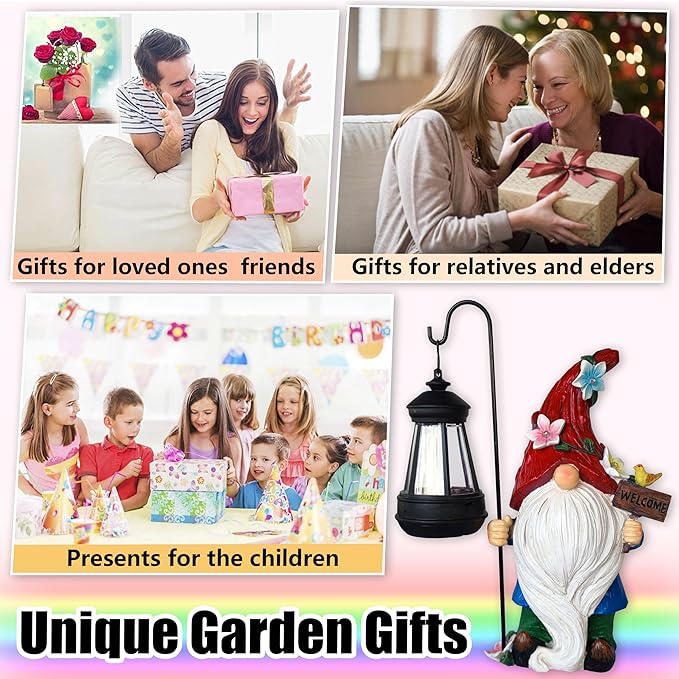 RCTTICUU Solar Garden Gnomes Statue with Succulent and LED Lights - Solar Lantern Gnomes Decorations for Yard Outdoor gnome Decorations for Garden, Patio Gnome Gifts for Mom
