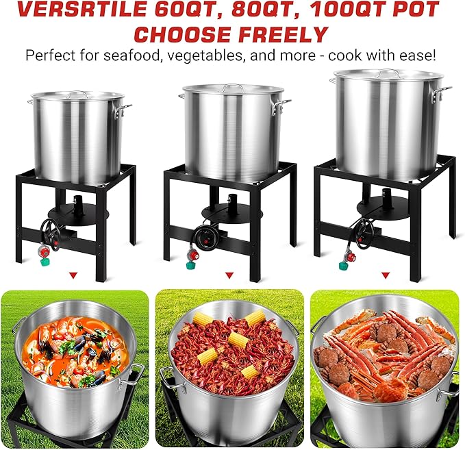 OT1001 Seafood Boil Kit, Featuring a Propane Burner, Propane Regulator, and a 100QT Pot with Basket, Built for Heavy-Duty Outdoor Use for Hotel Catering,Crawfish Boil Party,Community Event