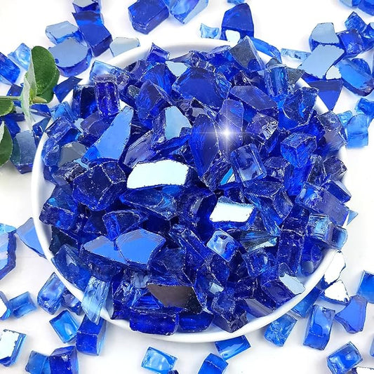 Fire Glass for Propane Fire Pit, 1/2 Inch High Reflective Fireplace Glass Rocks for Fire Pit Table, 20 lbs Fire Pit Glass Rocks for Outdoor Fire Table and Landscaping, Cobalt Blue