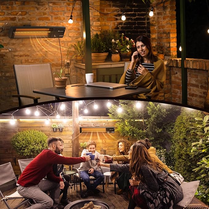1500W Infrared Patio Heater, IP65 Waterproof Outdoor Electric Heater with Remote, 4 Heat Levels, 24H Timer, Memory Function, Fast Heating for Garage, Backyard, Black 2 pack