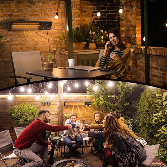 1500W Infrared Patio Heater, IP65 Waterproof Outdoor Electric Heater with Remote, 4 Heat Levels, 24H Timer, Memory Function, Fast Heating for Garage, Backyard, Black 2 pack