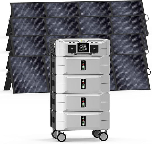 IEE SP5000 Solar Generator 5000W, 10.24kWh Power Station with 4x200W Solar Panels, 5 AC Outlets(9000W Surge), 120V/240V Dual Voltage, LiFePO4 Battery for Home Backup Outdoors Camping RV Emergency