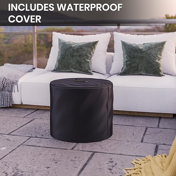 Flash Furniture Titus Commercial Grade Wood Burning Smokeless Outdoor Firepit - Black Finish - 19.5 inches - Portable - Waterproof Cover