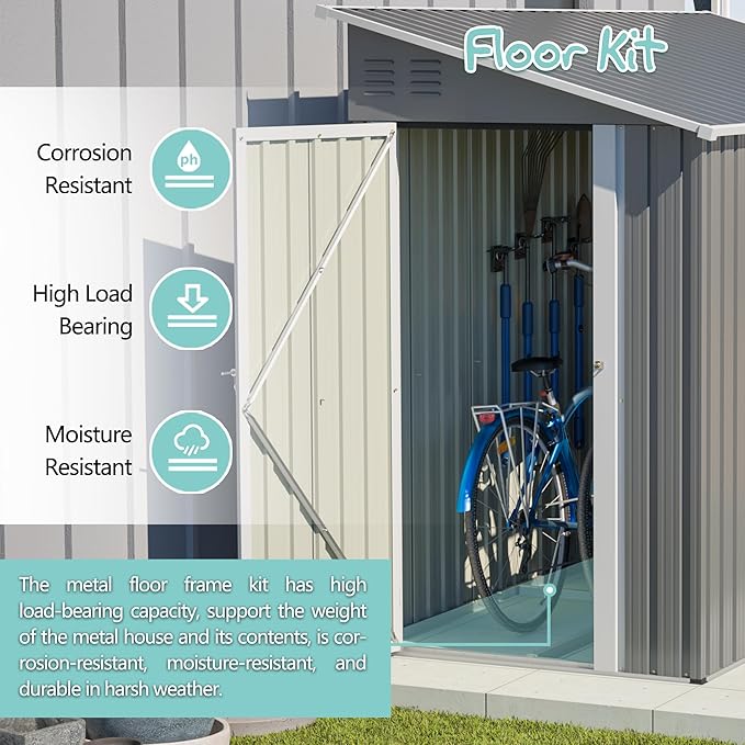 4x10FT Metal Shed with Floor Frame, Lean to Shed with 2 Windows, Outdoor Storage Shed for Garden Backyard Patio, Outside Large Tool Shed for Tools& Bicycle Storage