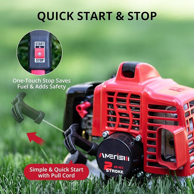 2-in-1 Gas Brush Cutter & String Trimmer, 26cc 2-Cycle Weed Wacker with 16" Cutting Path & 10" Metal Blade, Gas Powered Grass Trimmer for Thick Brush, Overgrown Weeds & Lawn Maintenance