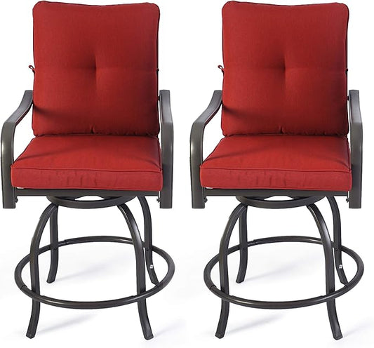 Kozyard Isabella Outdoor Patio High Swivel Bar Stools/Chairs,Counter Height Tall Patio Swivel Chairs, for Bistro Set for 2, Backyard, Cafes, Bistro, Restaurants and Chic Bars (Burgundy)