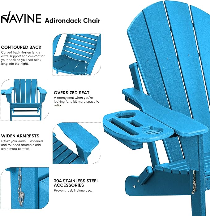 Adirondack Chair Set of 4, HDPE Folding Adirondack Chair with Multifunctional Cup Holder, Weather Resistant Fire Pit Chair for porches, patios, patios, poolsides, Decks.