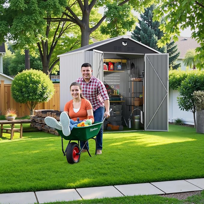 Metal Storage Shed,Outdoor Storage Building 8x6,Large Backyard Shed with Lockable Door,Waterproof Outside Storage Shed，White