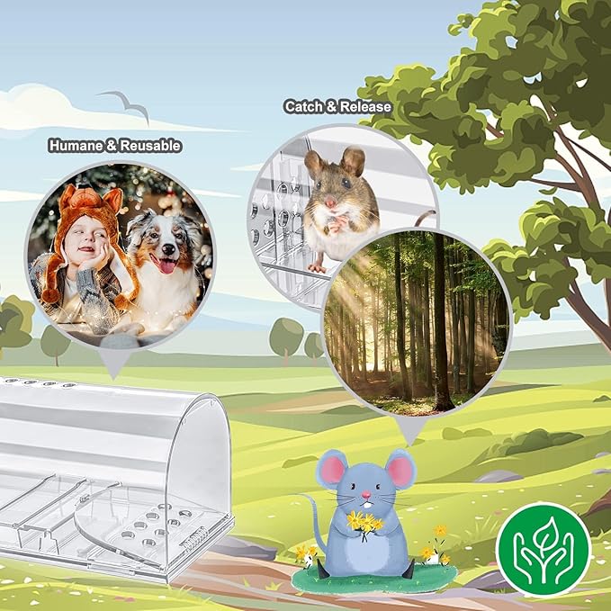 4 Pcs Humane Mouse Traps Indoor for Home, Live Mouse Trap, Reusable Mice Trap Catcher for House & Outdoors