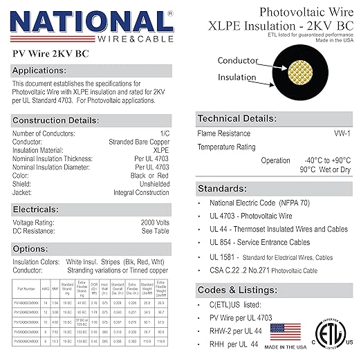 NATIONAL Wire&Cable 10 Gauge Solar Panel Professional Wire - Made in USA - 500 Ft Copper PV Wire UV Resistant Cable for Boat Marine Automotive RV Solar Panel Outdoor - Red