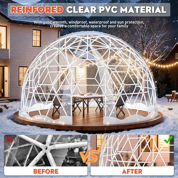 Garden Dome Tent, 9.6/12/15 ft Outdoor Clear Bubble Tent for 2-8 Person, All-Weather Geodesic Dome Greenhouse with Window & Door, PVC Transparent Tent for Patio, Camping, Party