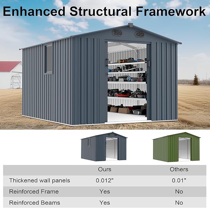 8x10 FT Outdoor Storage Shed,Large Metal Tool Sheds with Window and Lockable Doors, Garden Shed for Backyard Patio Lawn, Dark Grey