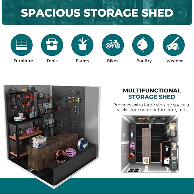 Resin Storage Shed 6x6ft?Outdoor Storage Sheds with Floor, Window, Lockable Doors and Vents, Tool Shed for Bike, Garden, Backyard,Lawn, All Weather Use (Grey, 6 * 6ft)