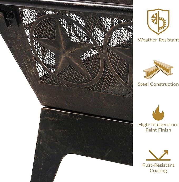 Sunnydaze Northern Galaxy 32-Inch Outdoor Fire Pit with Grill Grate, Spark Screen, and Poker - Heavy-Duty Wood-Burning Fire Pit for Outside