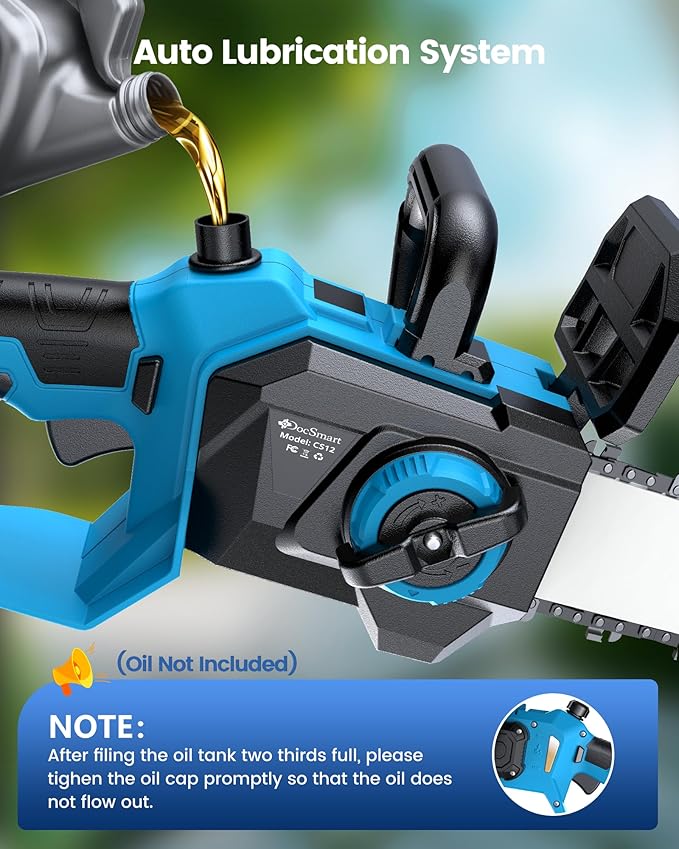 DocSmart Chainsaw Cordless 12 Inch, Electric Chain Saw with 2*4000mAh Rechargeable Batteries, Powerful Handheld Saw for Tree Trimming Wood Cutting, Perfect Gardening Tools for Thick Branches and Logs
