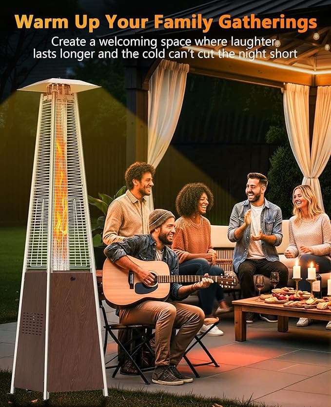 HUGROVE Pyramid Patio Heater, 48,000 BTU Rapid Heating Outdoor Propane With Wheels and Weatherproof Cover, Triple Protection System for Patio, Backyard, Garden, Pool (1 Brown Heater)
