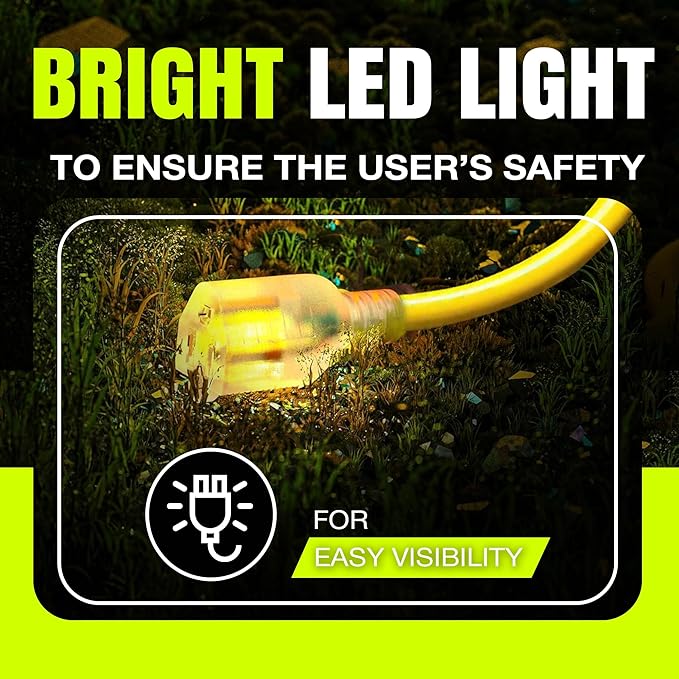 50ft Outdoor/Indoor Extension Cord 14/3 Gauge Heavy Duty 3 Prong SJTW, Waterproof, Flexible Cold-Resistant Long Power Cord,15A 125V 1875W, Yellow by LifeSupplyUSA