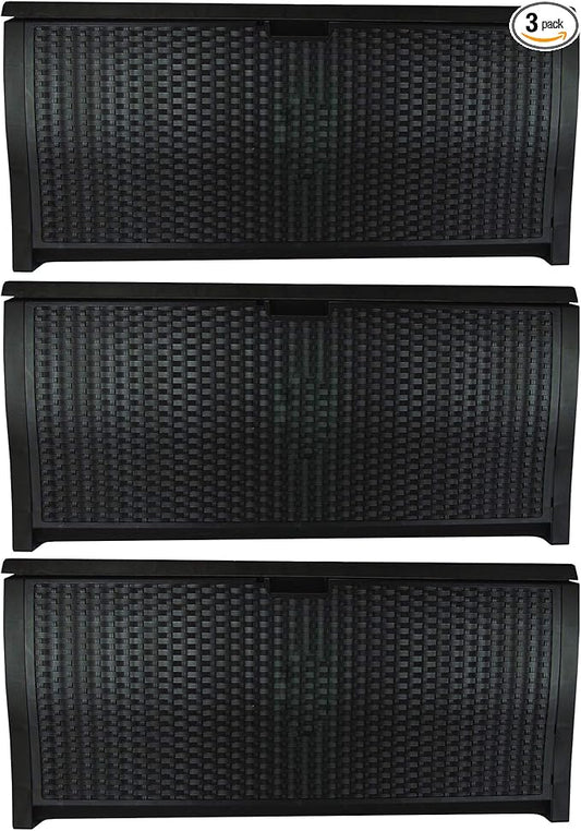 Suncast 99 Gallon Deck Garden Garage Home Wicker Resin Pool Box, Mocha (3 Pack)