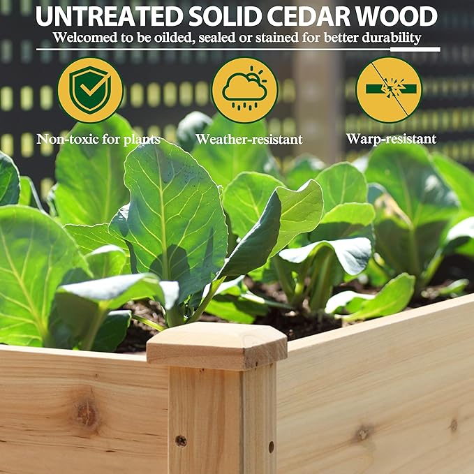 BlueWish 47"W x 23"D x 30"H Raised Garden Bed, Cedar Garden Bed with Detachable Black Liner, Drainage Holes, Raised Garden Beds Outdoor 220 lbs Capacity, Raised Beds for Gardening, Vegetable, Flower