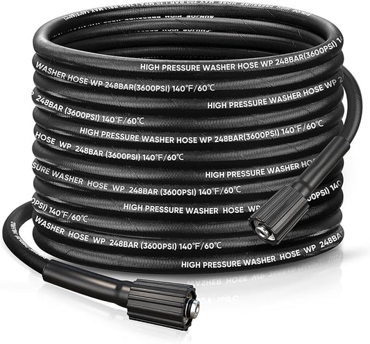 33FT Steel Wire Braided Washer Hose – Kink-Resistant, 248Bar / 3600 PSI, Burst-Resistant Replacement Hose with M22 Fittings – Compatible with Ryobi, Greenworks, Troy-Bilt, Most Power Washers.