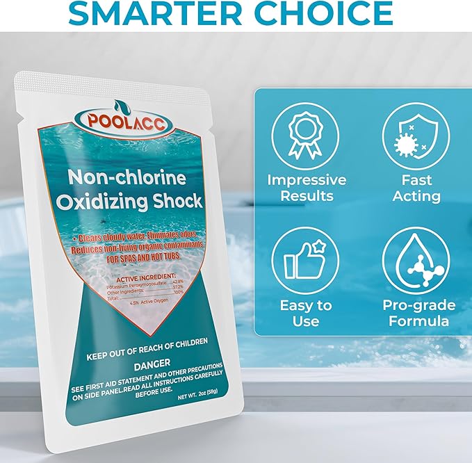 Non-Chlorine Spa Shock Oxidizer for Hot Tub, Chlorine-Free Treatment & Enhanced Oxidizing Shock for Hot Tubs & Spas, Single Dose Packets for Easy Hot Tub Maintenance & Treatment - 6 Packs