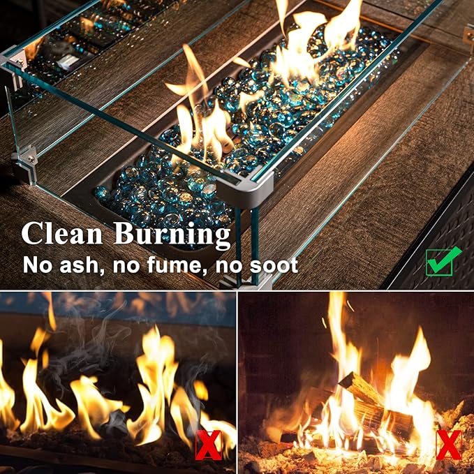 GASPRO 10 lbs Fire Pit Glass for Propane Fire Pit, 3/4 Inch Fire Glass Beads for Fireplace Fire Pit Table, Glass Rocks for Landscaping - Caribbean Blue