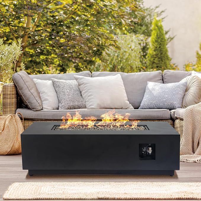48 Inch Propane Fire Pit Table, 3-in-1 Rectangle Gas Fire Pits, 50,000 BTU Outdoor Fire Pit with Wind Guard, Griddle and Rain Cover, Suitable for Patio, Balcony and Courtyard