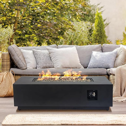 48 Inch Propane Fire Pit Table, 3-in-1 Rectangle Gas Fire Pits, 50,000 BTU Outdoor Fire Pit with Wind Guard, Griddle and Rain Cover, Suitable for Patio, Balcony and Courtyard