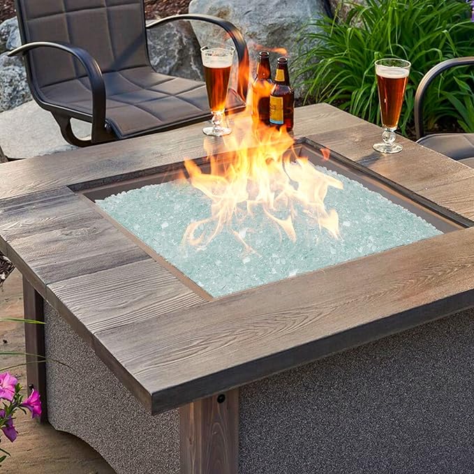 Onlyfire 10 pounds Fire Glass for Propane Gas Fire Pit, 1/2-Inch High Luster Fireplace Glass Rocks for Fire Pit Table, Crystal