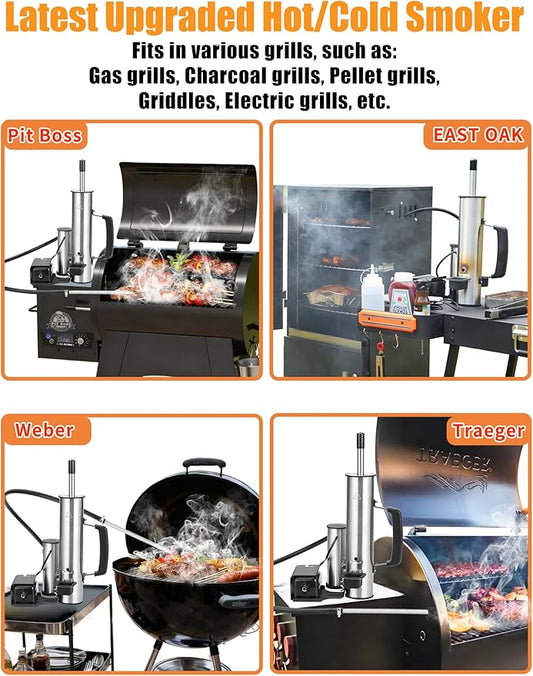 2025 Advanced Cold Smoke Generator, Tube for Pellet Smoker Upgrade, Smoker Attachment for Gas Grilling, Portable Cordless Electric, Hot or Cold Smoking: Fits Weber, Traeger, Pit Boss, East Oak ect...