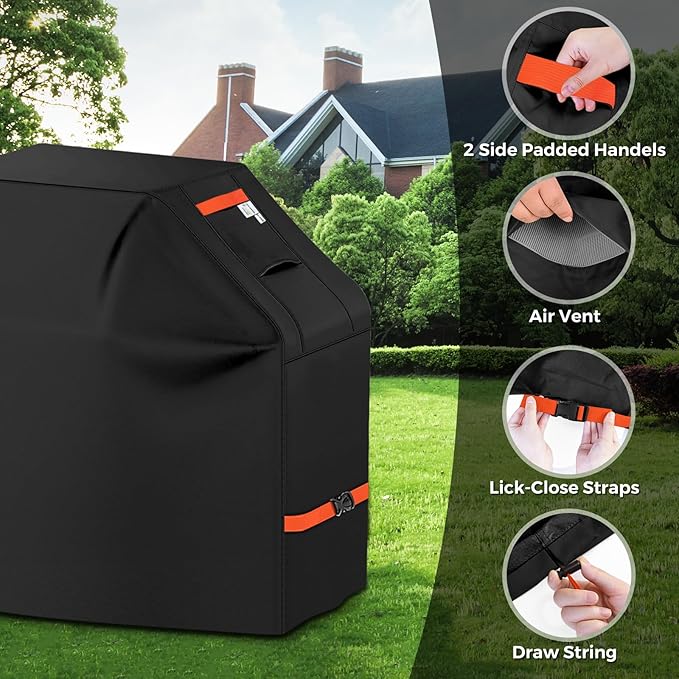 Kiafmol 59Inch Heavy Duty Grill Cover for Outdoor Grill Thick Waterproof UV & Fade Resistant BBQ Cover with Adjustable Straps, Suitable for Weber,Black Stone, Charbroil etc, Black