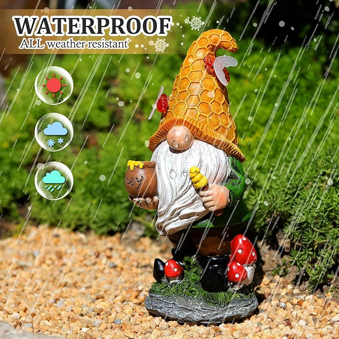 VChymm Solar Garden Gnomes Outdoor Statues-11.8‘’Outdoor Garden Decor-LED Outdoor Decor Light-Unique Housewarming Gifts Yard Art Sculptures for Patio Lawn Ornaments