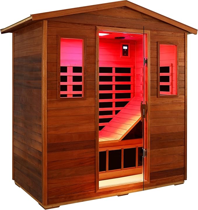 LTCCDSS Ultra-Low EMF Outdoor Sauna 3 Person, Full Spectrum Mahogany Far Infrared Sauna for Home EMF Average 0.5 mG, Chromotherapy, Bluetooth Speakers (81.1 * 45 * 83.5 inch)