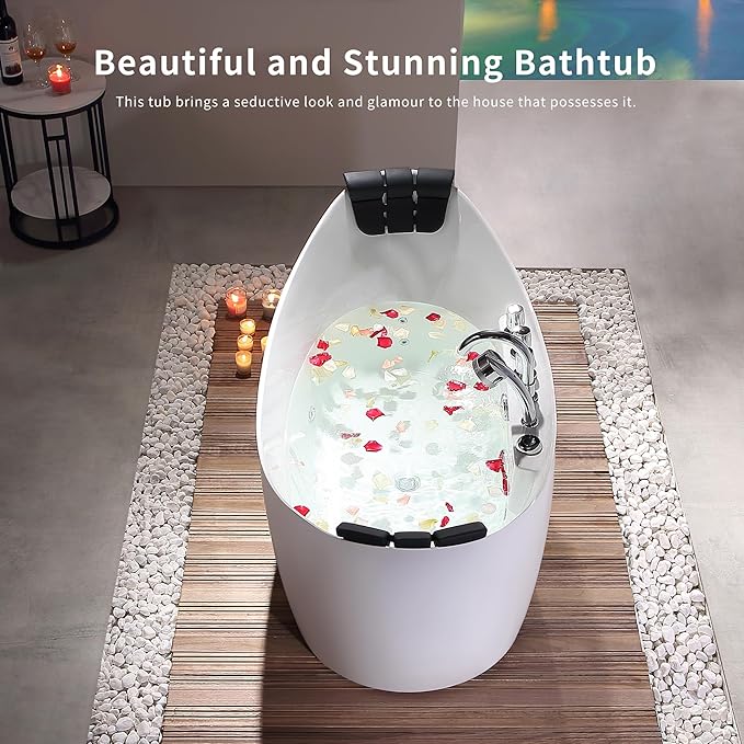 Empava Whirlpool Bathtub, 67-Inch Freestanding Bathtub Oval with 8 Hydromassage Adjustable Water Jets Luxury Acrylic Massage SPA Soaking Bath Tub in Double Ended, White