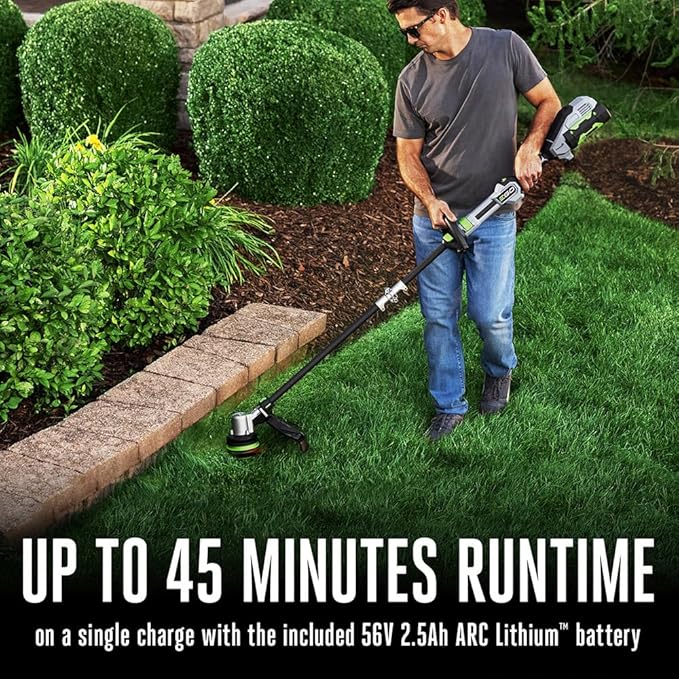 EGO Power+ String Trimmer, Battery Powered, 16" Trimmer for Weeds and Grass with POWERLOAD, Telescopic Carbon Fiber Shaft, Includes 56V 2.5Ah Battery and Charger - ST1611T