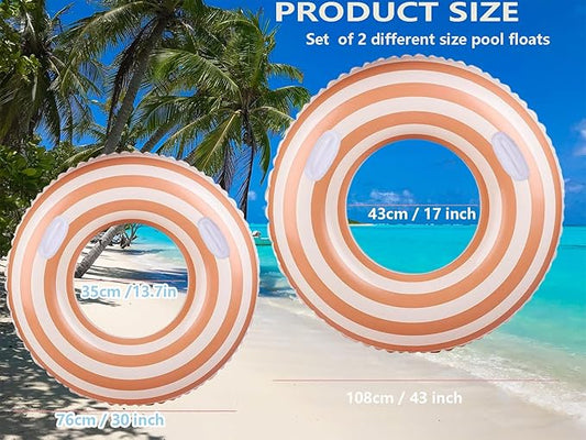 Large Striped Pool Floats- Inflatable Pool Floats for Adults- 2 Pack Striped Floaties Pool Tubes Swim Rings with Handles Inflatable Pool Float for Swimming Pool Party Lake Beach Adults
