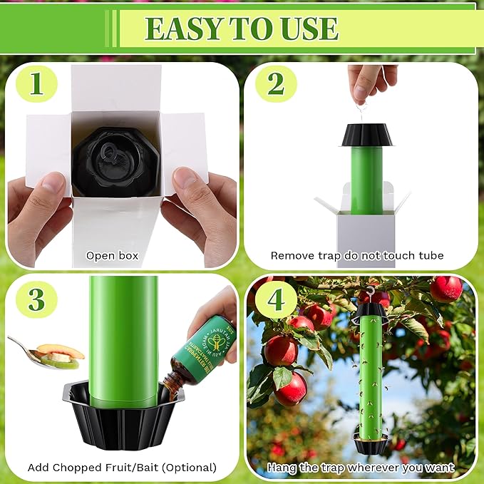 Qualirey 3 Pack Wasp Trap Bee Catcher, Wasp Traps Outdoor Hanging, Sticky Catcher for Hornets, Paper Wasps, Carpenter Bees (Green)