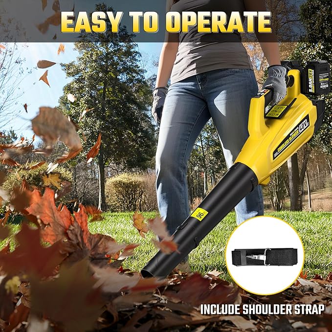 VERVEWAVE 40V Leaf Blower Cordless with 2 X 5.0Ah Batteries and Charger, 40V Powerful Brushless Motor Up to 680CFM Blower for Lawn Care, 4-Variable Speed Turbo Mode with Power Boost