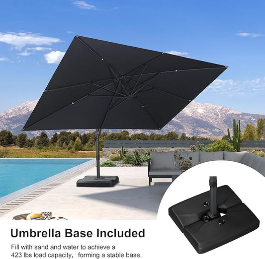 PURPLE LEAF 10' × 13' Patio Cantilever Umbrella with Base Outdoor Rectangle Adjustable Offset Umbrellas with 360-degree Rotation and 8 Heavy Duty Metal Ribs for Garden Deck Pool Grey
