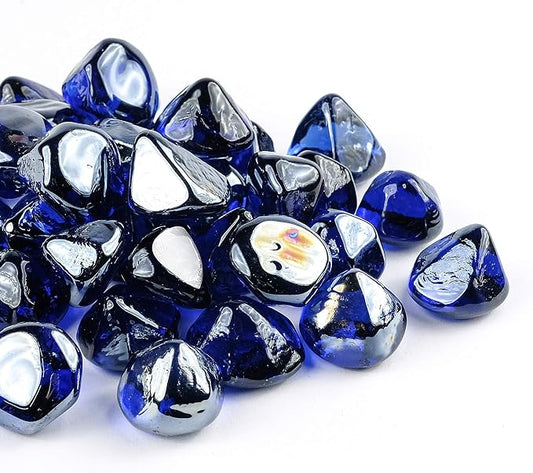 Fire Glass Diamond 1 Inch Fire Pit Glass Rocks for Propane or Gas Fire Pit 20 Pounds, Cobalt Blue(Gift Package)