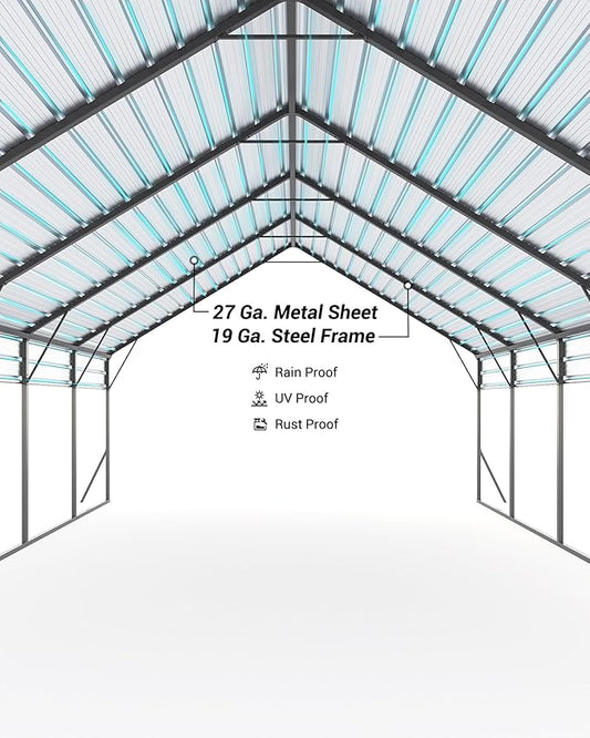 13x26x10 FT Metal Carport with Reinforced Frame, Galvanized Steel Roof & Enhanced Base Heavy Duty Car Ports for All-Weather Car Garage Shelter for Car, Truck, Pickup, SUV, Tractor, and Boat